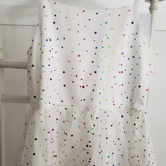 BNWT NORDSTROM RACK netting dainty polka dot fun with ruffle tiers white (10) - Picture 1 of 8